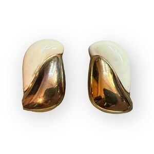 MONET | Gold-Plated Ivory Enamel Clip-On Earrings